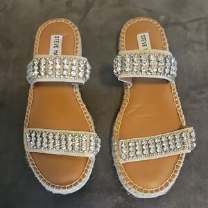 Steve Madden Tan Slide Sandals with Rhinestone Straps...womens 7....no box